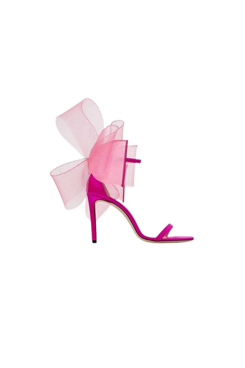 Asymmetric Bow-Embellished Satin High Heel Sandals