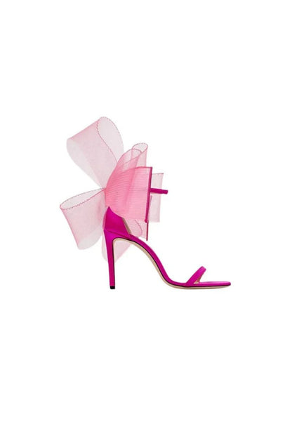 Asymmetric Bow-Embellished Satin High Heel Sandals