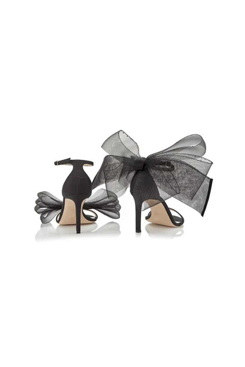 Asymmetric Bow-Embellished Satin High Heel Sandals