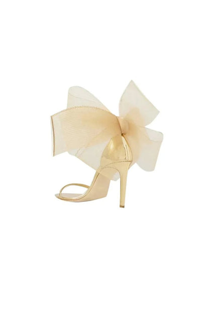 Asymmetric Bow-Embellished Satin High Heel Sandals