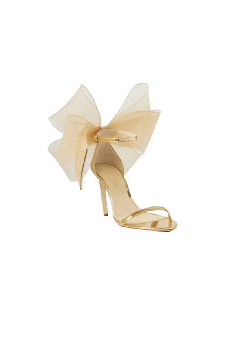 Asymmetric Bow-Embellished Satin High Heel Sandals