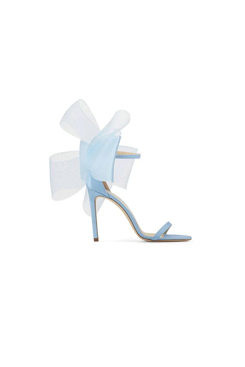 Asymmetric Bow-Embellished Satin High Heel Sandals