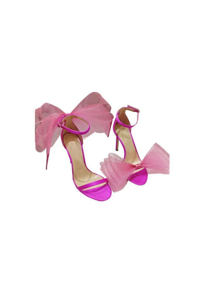 Asymmetric Bow-Embellished Satin High Heel Sandals