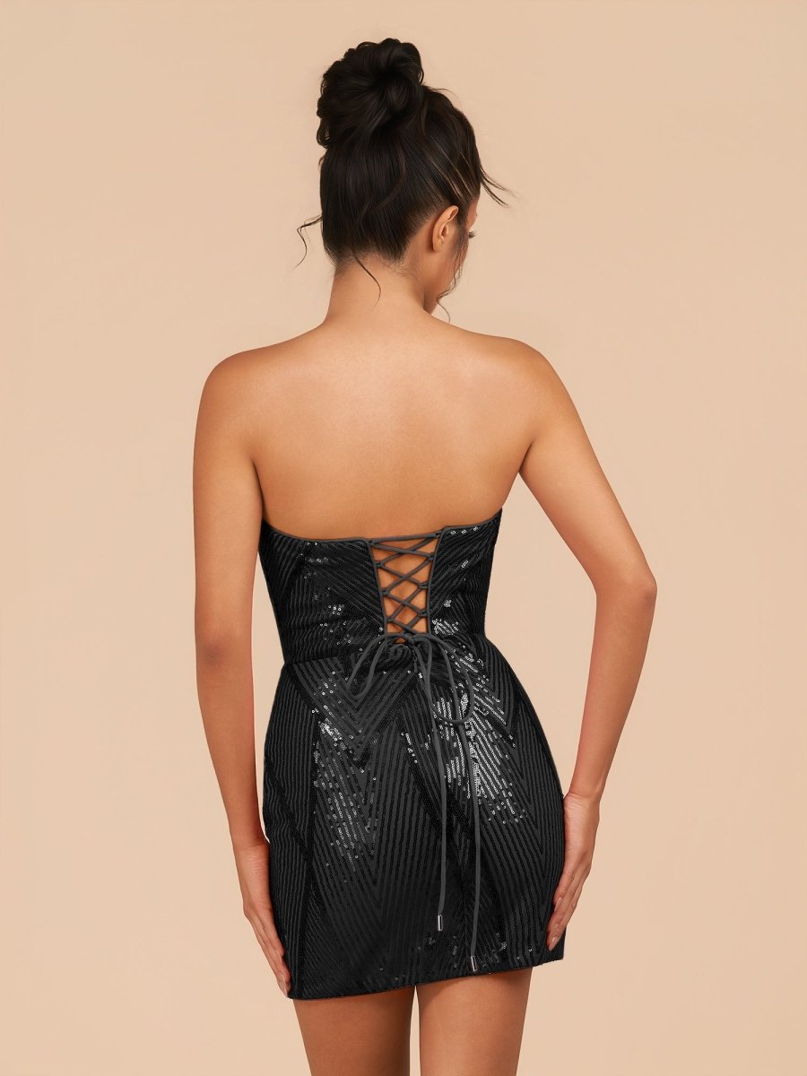 Black - Strapless Bodycon Sequins Homecoming Dresses With Slit