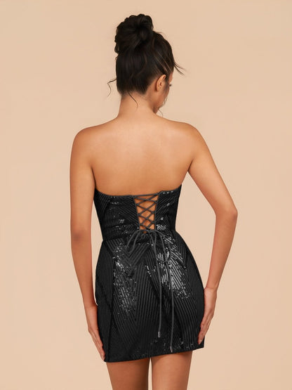 Black - Strapless Bodycon Sequins Homecoming Dresses With Slit