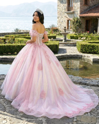 Ball-Gown Pink Off-the-Shoulder Quinceanera Dresses