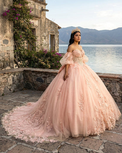 Ball-Gown Pink Tulle Sweetheart Sleeveless Quinceanera Dresses with Bow