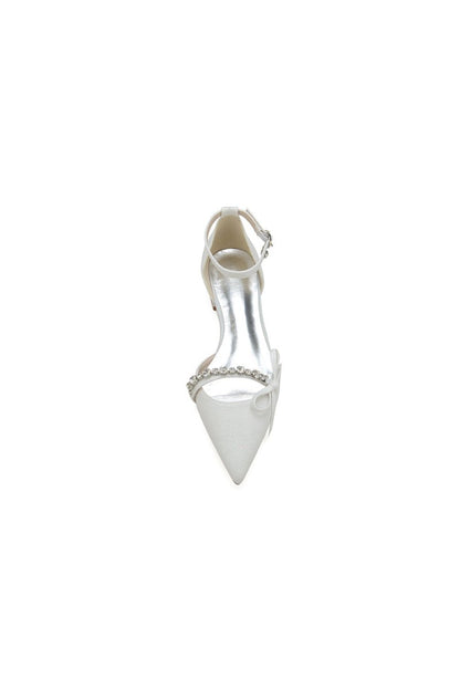 Beaded Pointed Toe Ankle Strap Wedding Shoes With Bow