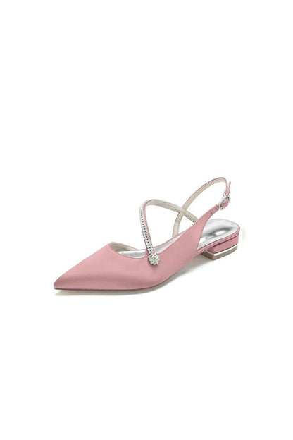 Beaded Pointed Toe Buckle Kitten Heels