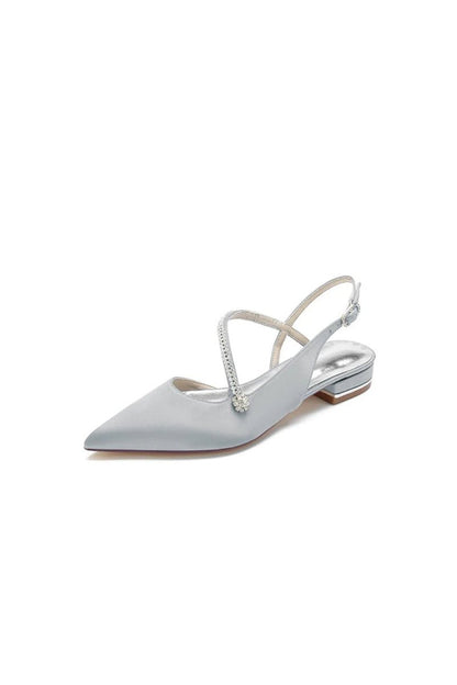 Beaded Pointed Toe Buckle Kitten Heels