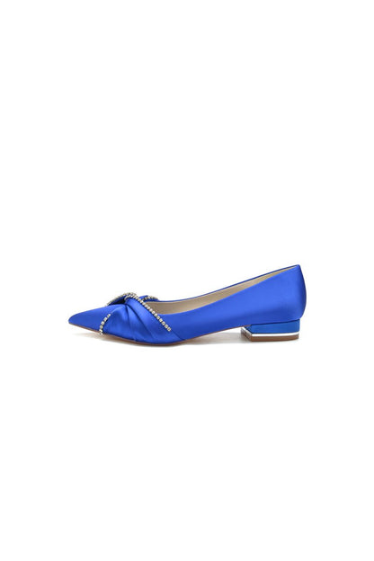 Beading Pointed Toe Satin Kitten Heels