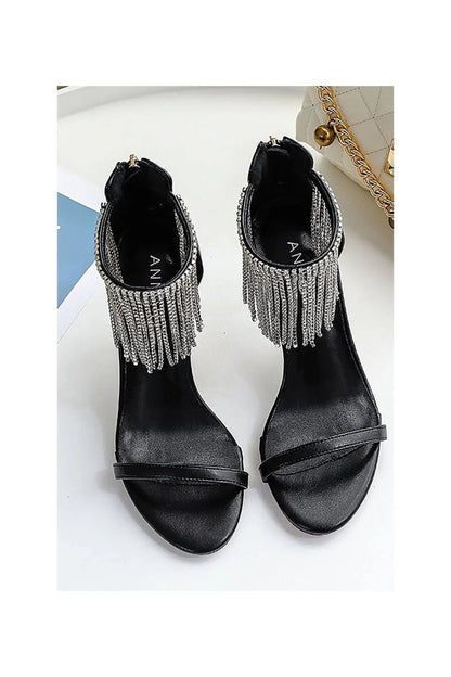 Black Rhinestone Thick High Heels