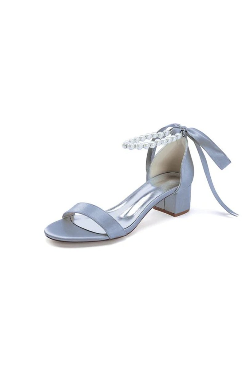 Block-Heel Sandal Adorned with Pearl Ankle Band and Ribbon Bow