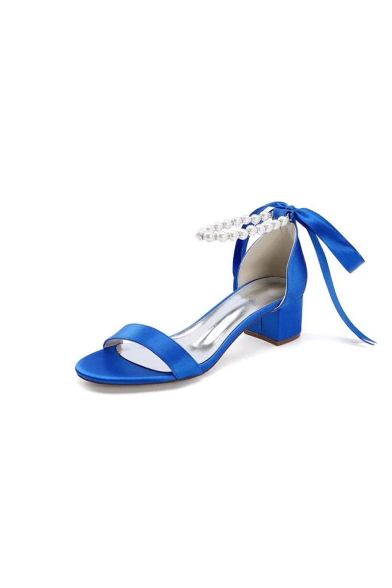 Block-Heel Sandal Adorned with Pearl Ankle Band and Ribbon Bow