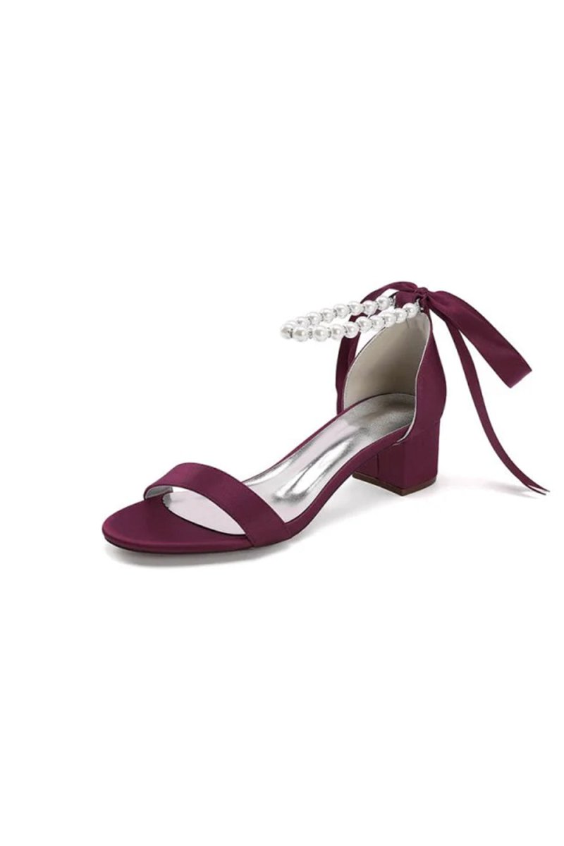 Block-Heel Sandal Adorned with Pearl Ankle Band and Ribbon Bow