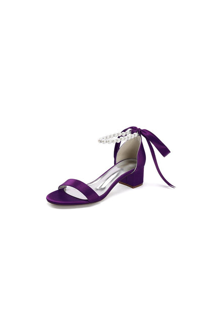 Block-Heel Sandal Adorned with Pearl Ankle Band and Ribbon Bow