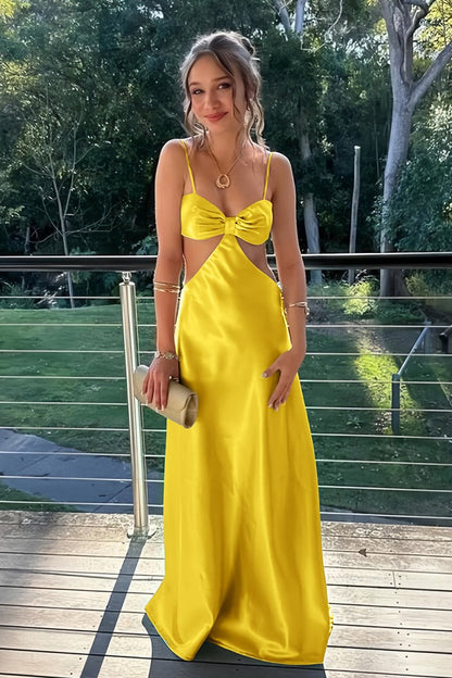 Aqua Sheath Spaghetti Straps Long Satin Prom Dresses With Cut out