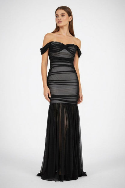 Black Sweetheart Mermaid Tulle Pleated Long Formal Prom Dresses