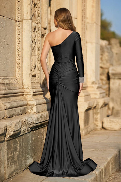 Blue One-Sleeve Mermaid Long Gown with Slit