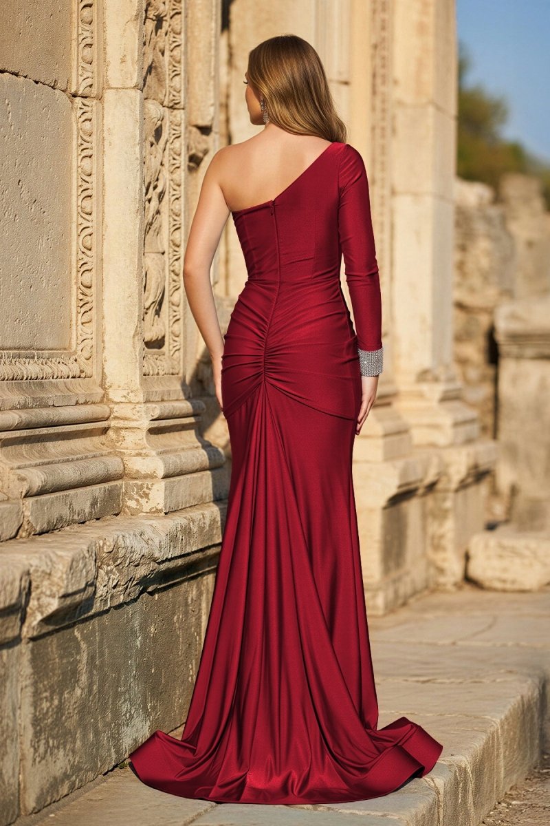 Blue One-Sleeve Mermaid Long Gown with Slit