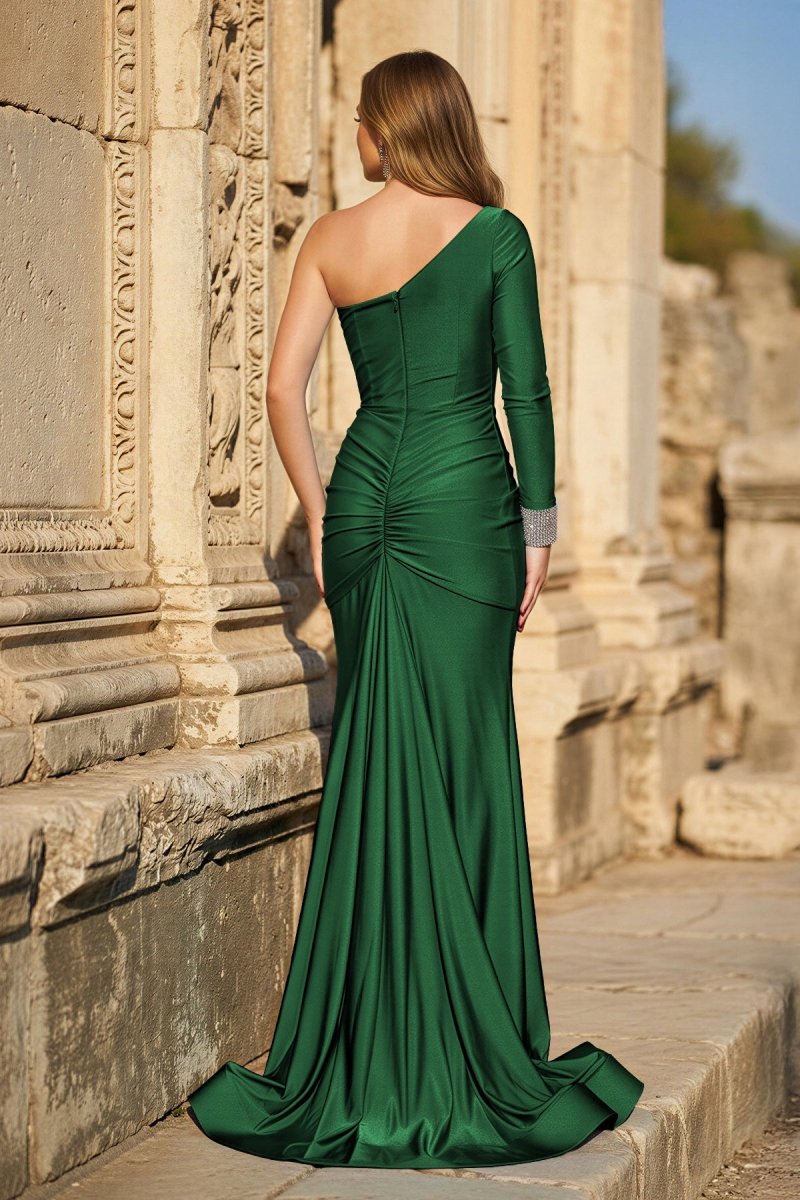 Blue One-Sleeve Mermaid Long Gown with Slit