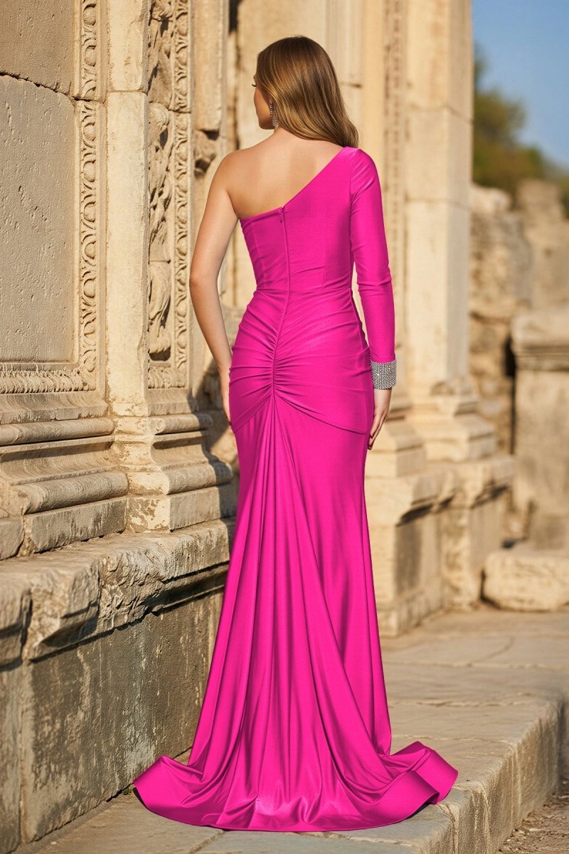 Blue One-Sleeve Mermaid Long Gown with Slit