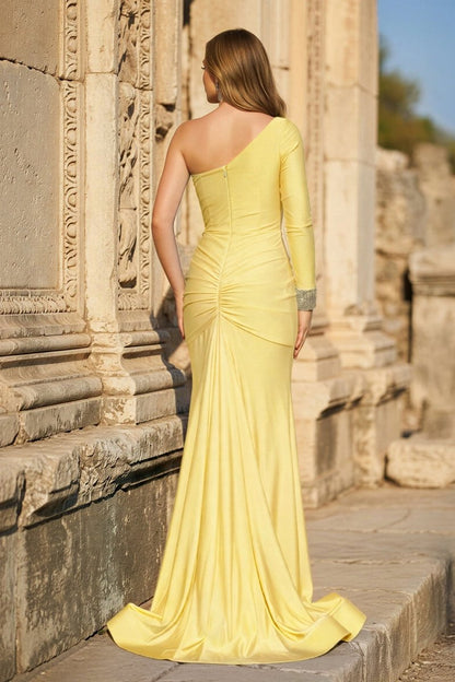 Blue One-Sleeve Mermaid Long Gown with Slit