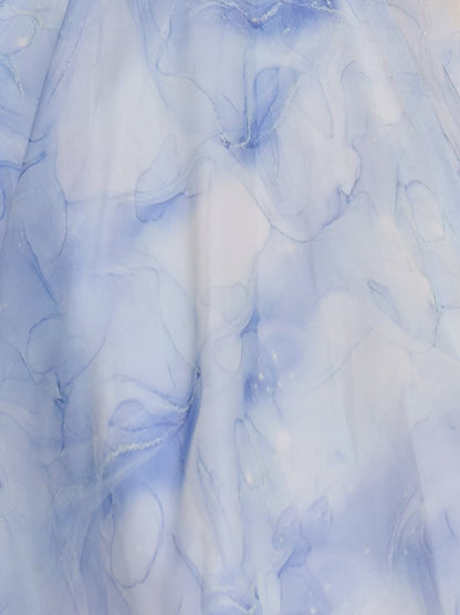 Blue - A Line Floral Chiffon Corset Spaghetti Straps Homecoming Dresses
