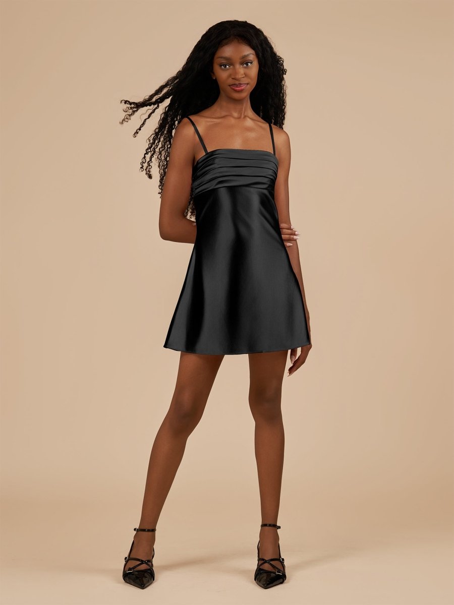 Black - Sheath Spaghetti Straps Satin Homecoming Dress