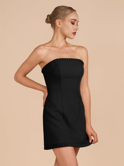 Black - A-Line Strapless Ruffles Short Homecoming Dresses