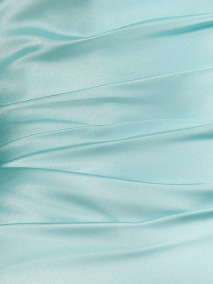 Aqua - Strapless Sheath Irregular Hem Satin Short Homecoming Dress
