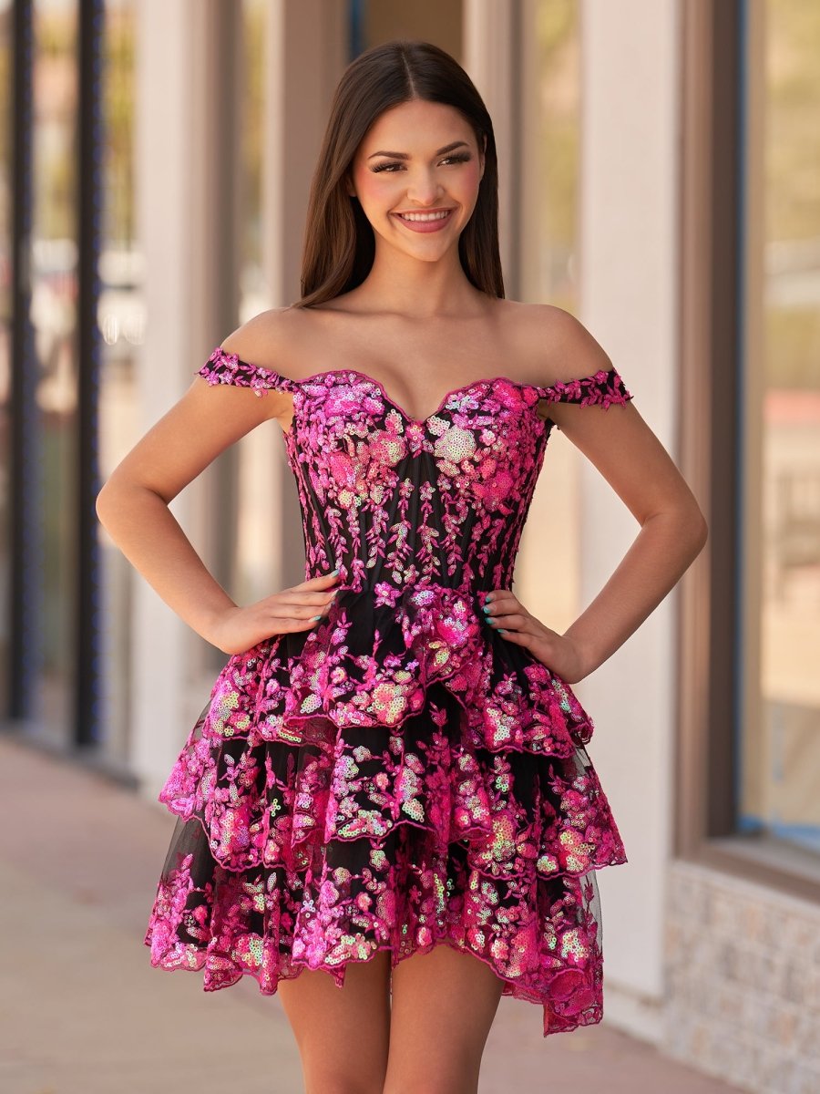 Black Pink - A-Line Sweetheart Tiered Short Homecoming & Cocktail Dresses