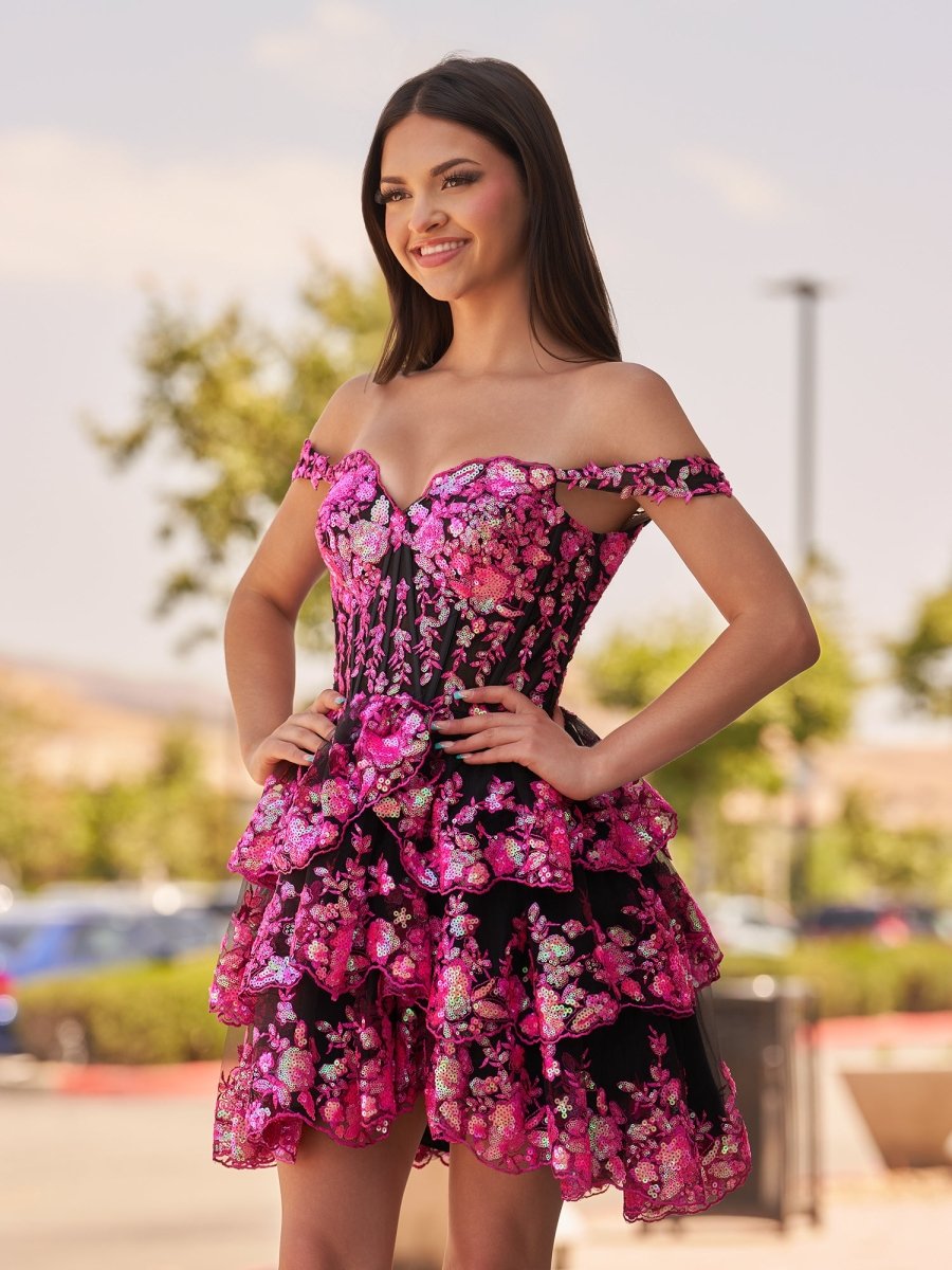 Black Pink - A-Line Sweetheart Tiered Short Homecoming & Cocktail Dresses