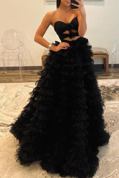 Ball Gown Sweetheart Pink Tiered Printed Tulle Prom Dress