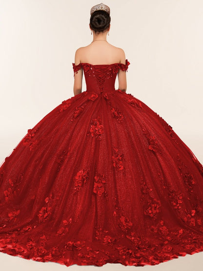 Ball Gown Organza Off The Shoulder Burgundy Quinceanera Dress