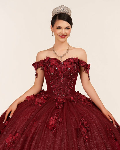 Ball Gown Organza Off The Shoulder Burgundy Quinceanera Dress