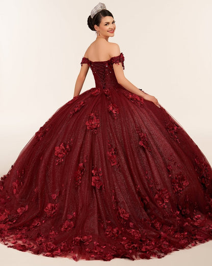 Ball Gown Organza Off The Shoulder Burgundy Quinceanera Dress