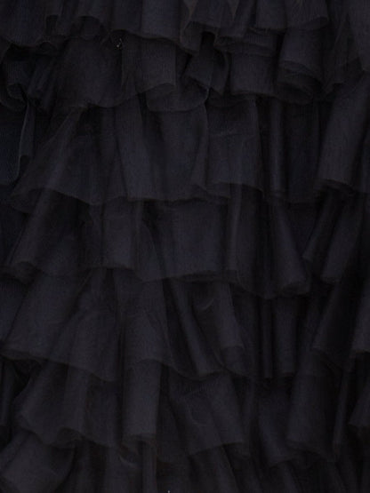 Black - Strapless A Line Tiered Tulle Homecoming Dress With Bow