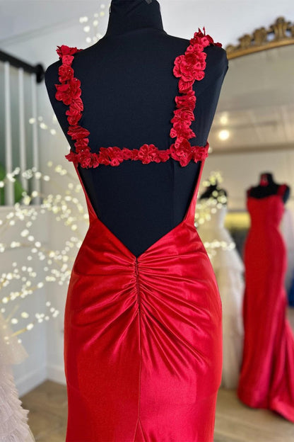 Black Straps Floral Mermaid Long Prom Dress