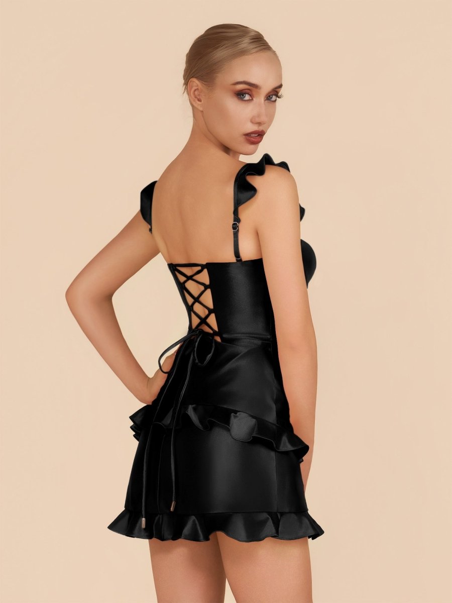 Black - Sweetheart Satin Ruffles Short Homecoming & Cocktail Dresses
