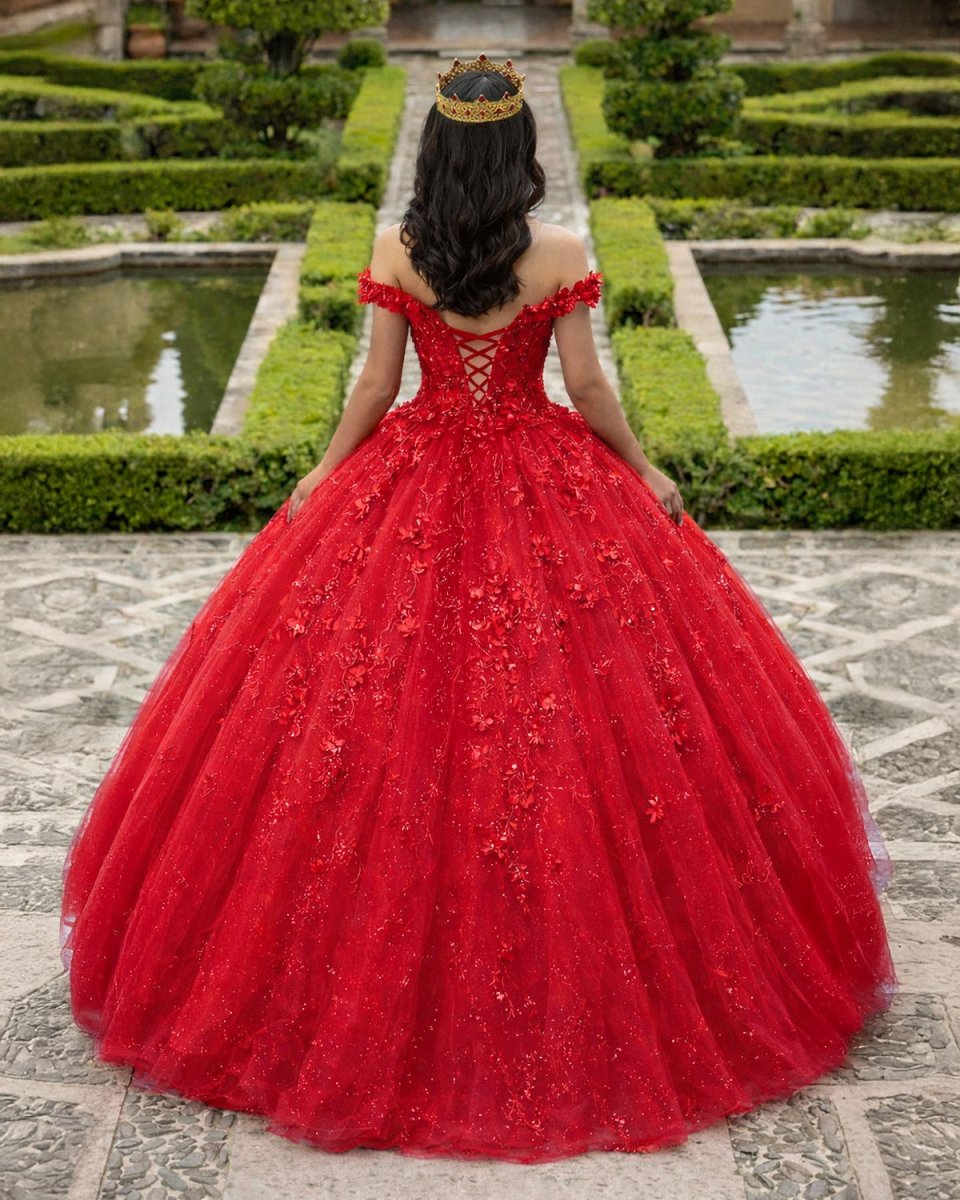 Ball Gown Lace Off-the-Shoulder Red Quinceanera Dress
