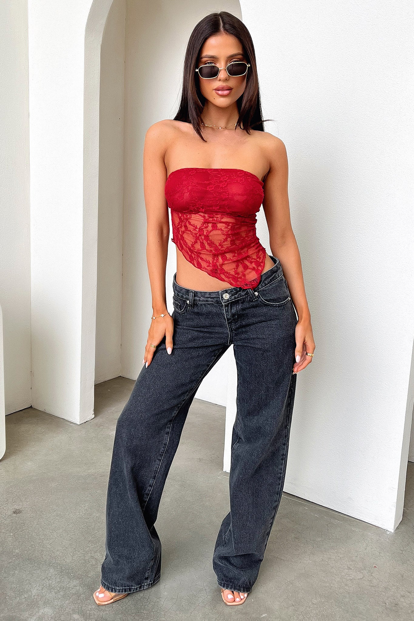 Maddison Lace Bandeau Top - Burgundy