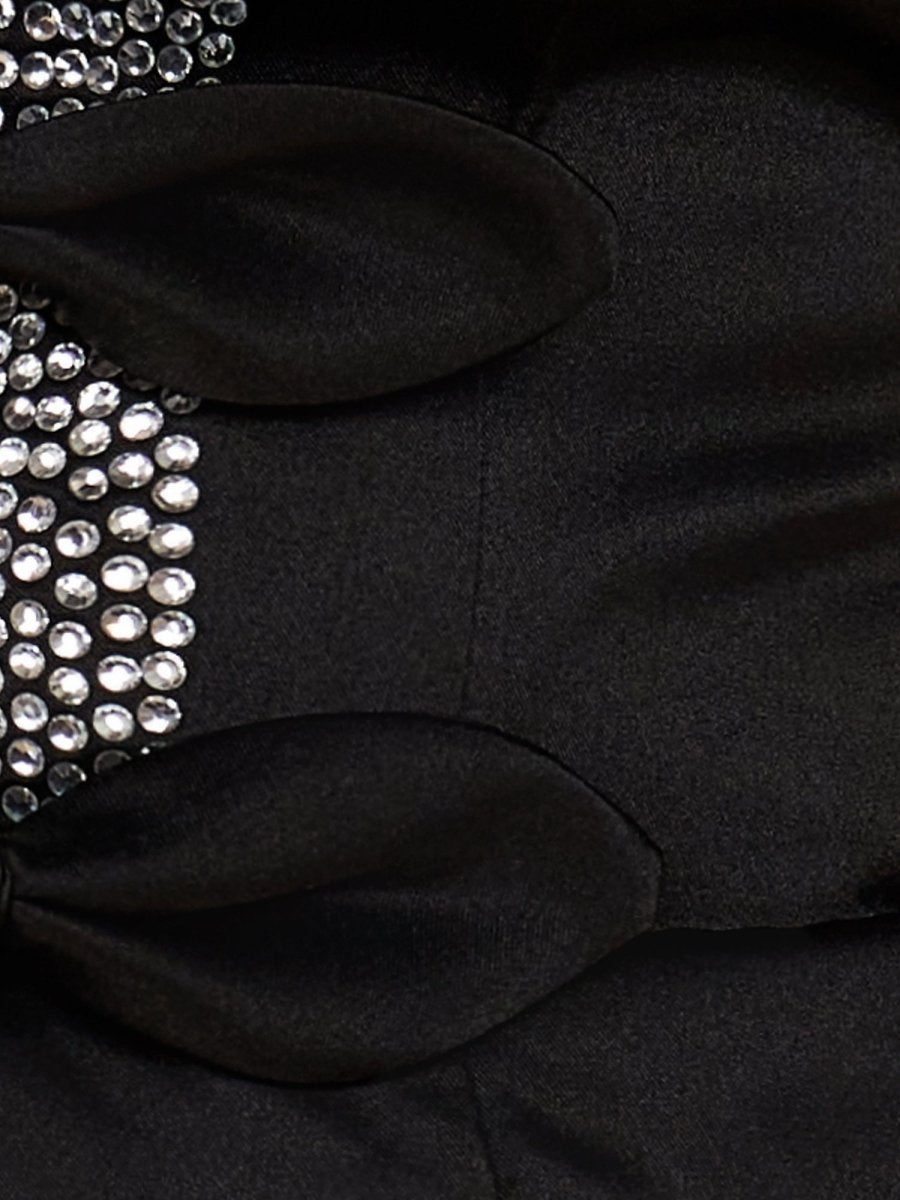 Black - Strapless A-Line Beaded Satin Homecoming Dress With Bow