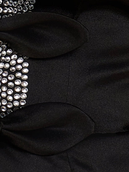 Black - Strapless A-Line Beaded Satin Homecoming Dress With Bow