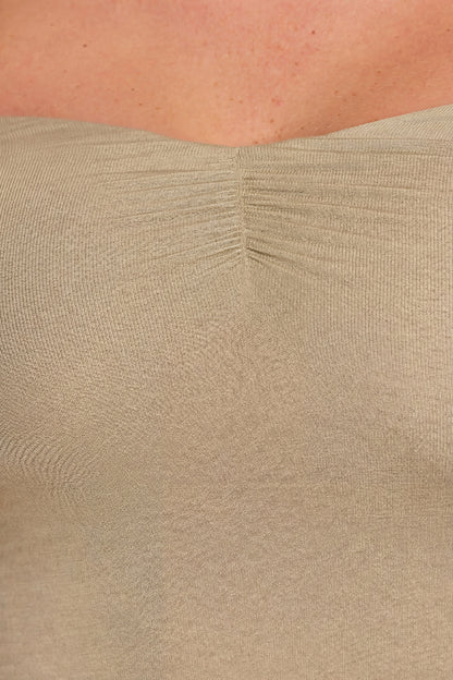 Long Sleeve Off-The-Shoulder Modal Cashmere Blend Maxi Dress in Taupe