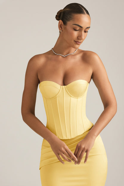Lace-Up Corset Top in Pastel Yellow