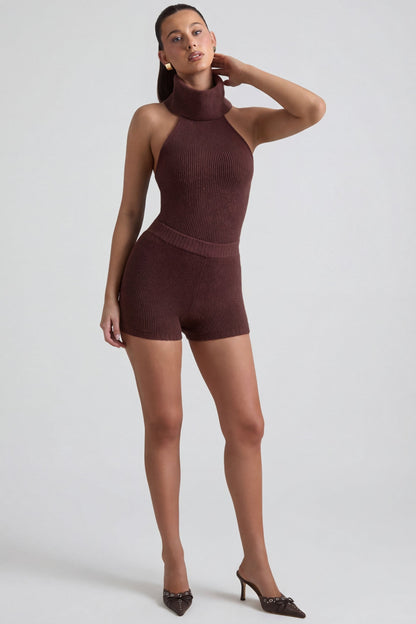 Ribbed-Knit Shorts in Espresso