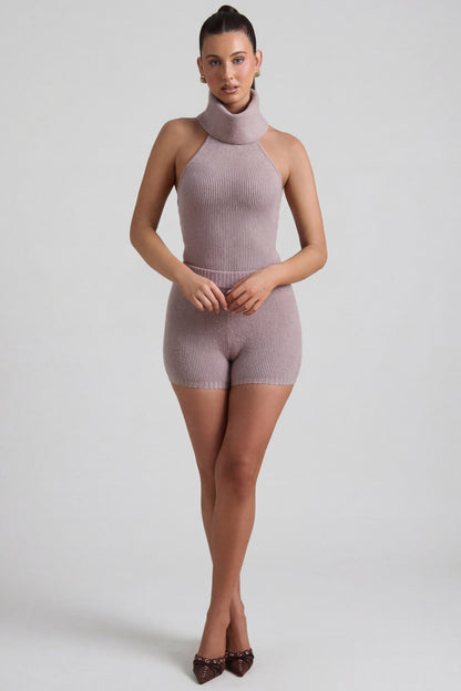 Ribbed-Knit Shorts in Taupe