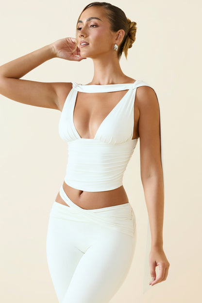 Plunge-Neck Draped Top in Vanilla