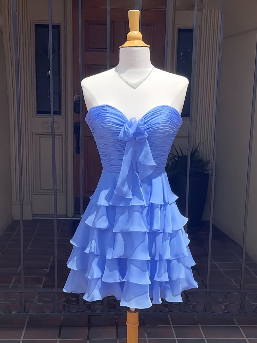 Blue - A Line Tulle Ruffles Sweetheart Short Homecoming Dresses with Bow